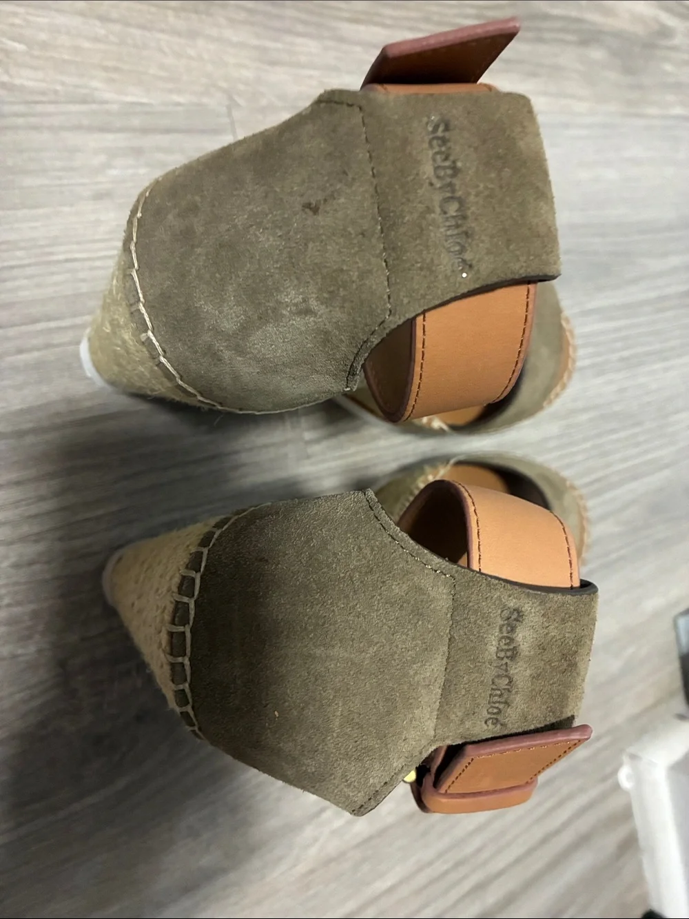 See by Chloe Women's Tan Suede Espadrille Wedge Sandals with Ankle Strap